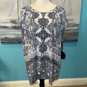 NWT French Blue Layered Short Sleeve Blouse, 3X